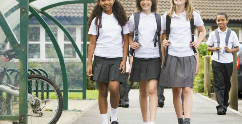 group of junior school girls walking together