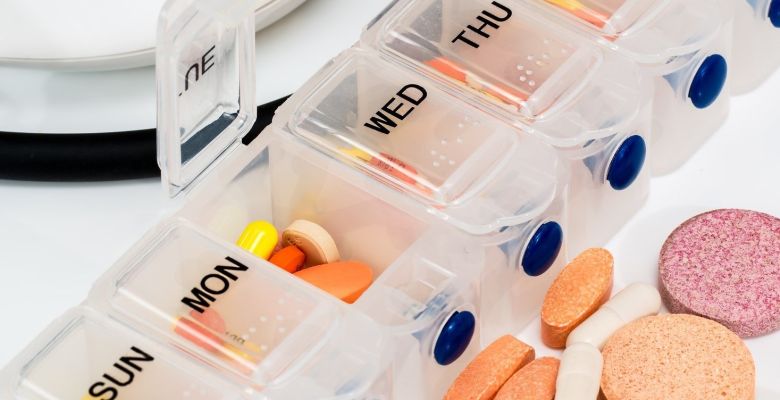 a pill dispenser with various medications