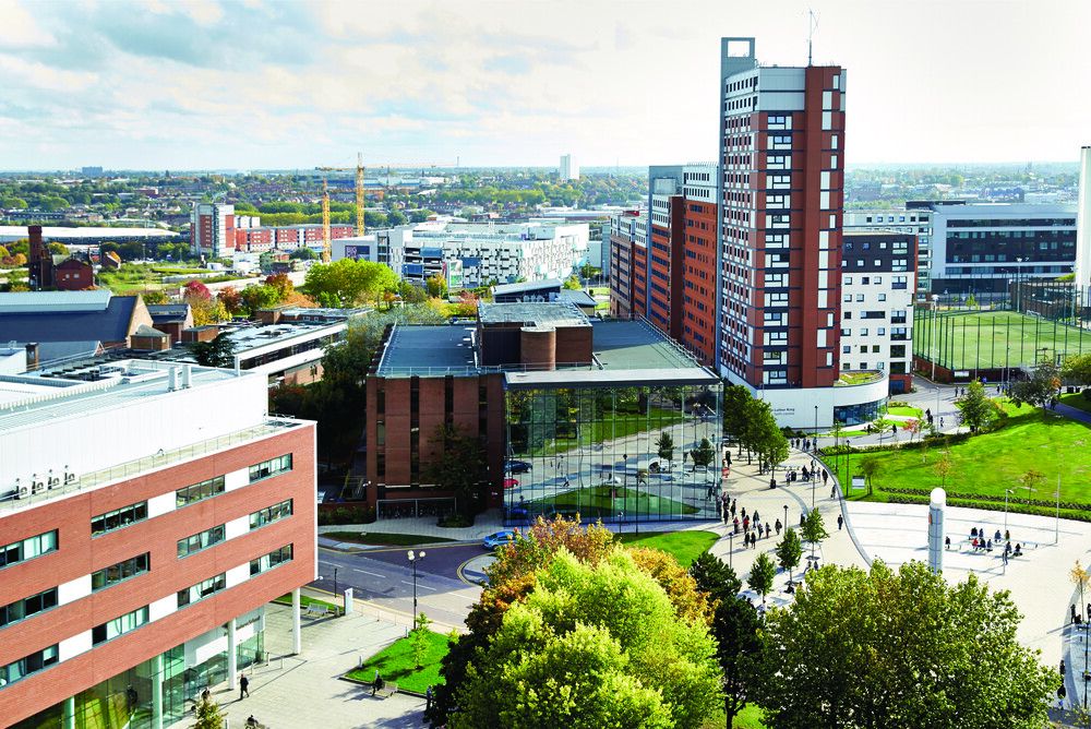 Exterior photo of Aston University campus