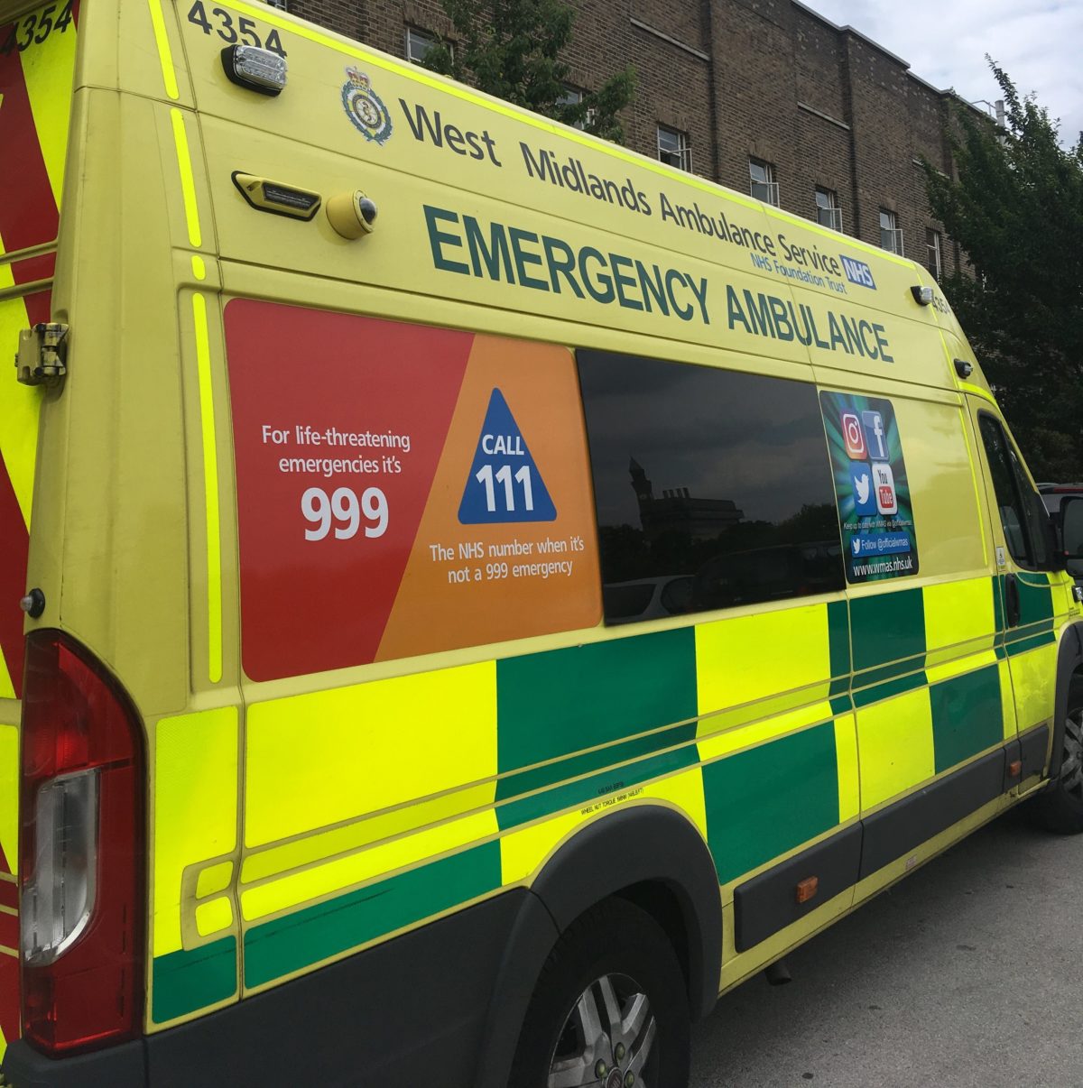 Emergency ambulance outside Birmingham Medical School