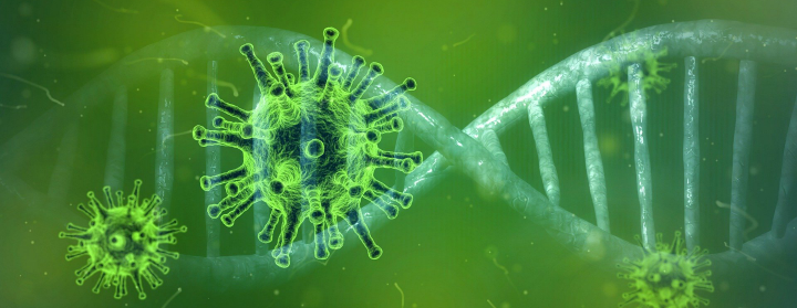 illustration of virus with DNA strand